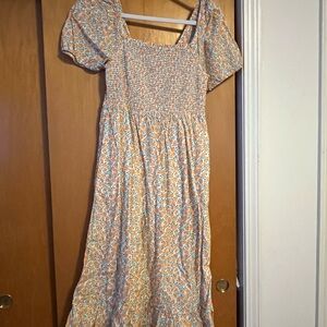 J crew peach print Smocked Dress